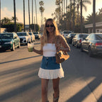 Damen Mini-Rock mit Spitzenunterrand und Jeans-Oberteil Sovae