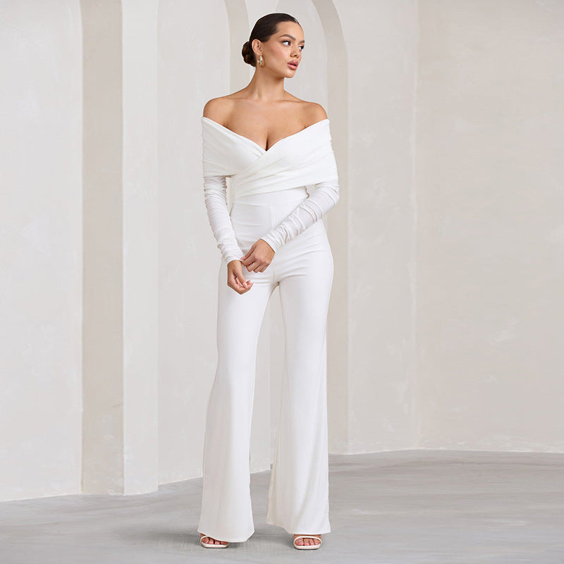 Damen eleganter Off-Shoulder Jumpsuit mit weitem Bein Sovae