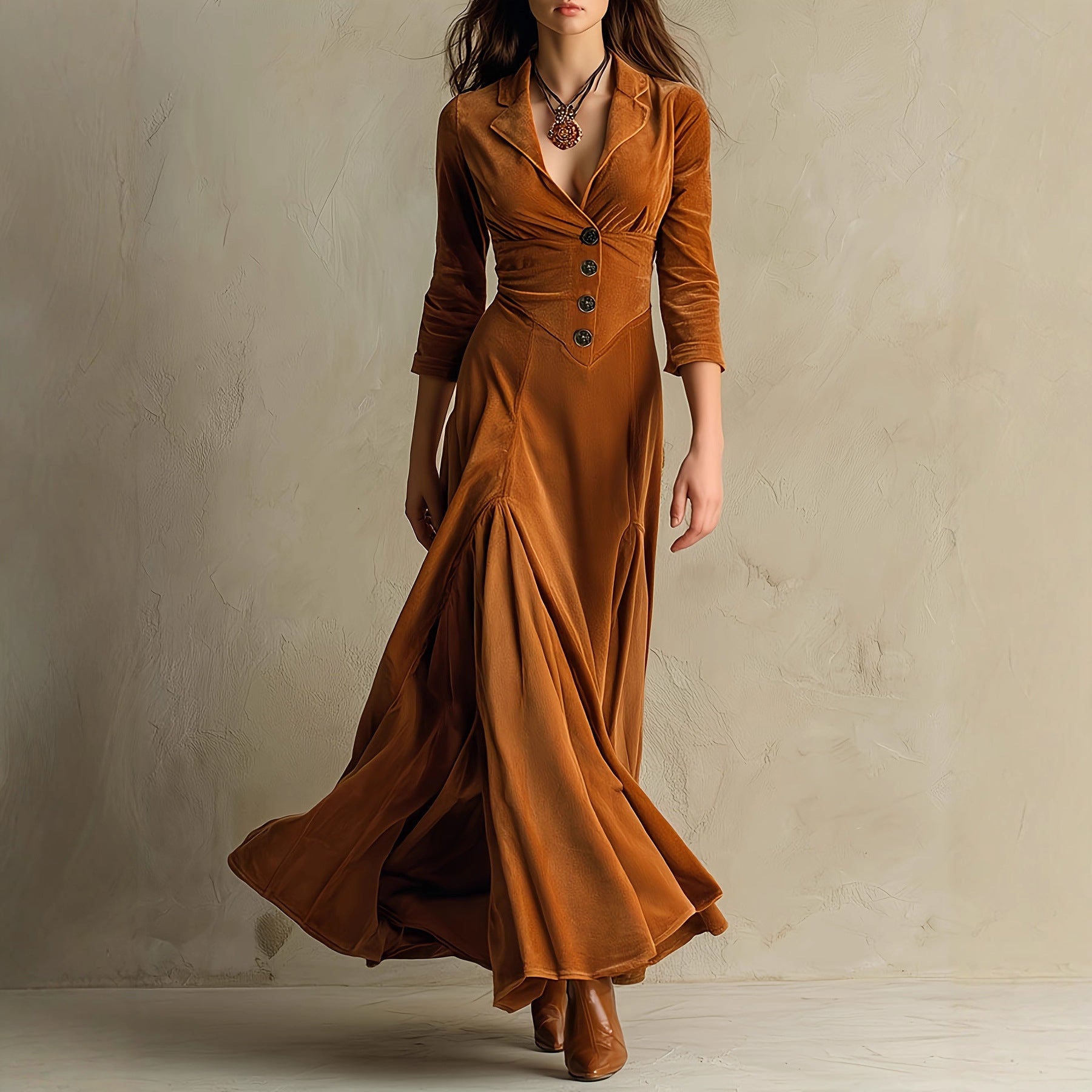 Damen elegantes Knielanges Kleid mit tailliertem Schnitt und Knopfdetails Sovae