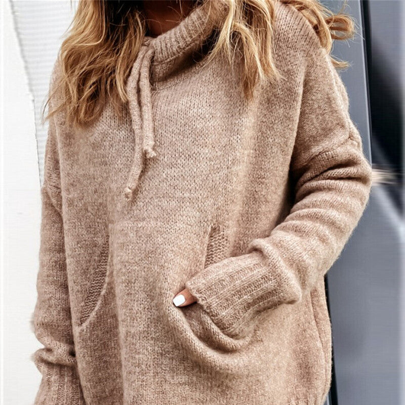 Damen lässiger Pullover mit Kapuze und strukturiertem Gewebe Sovae