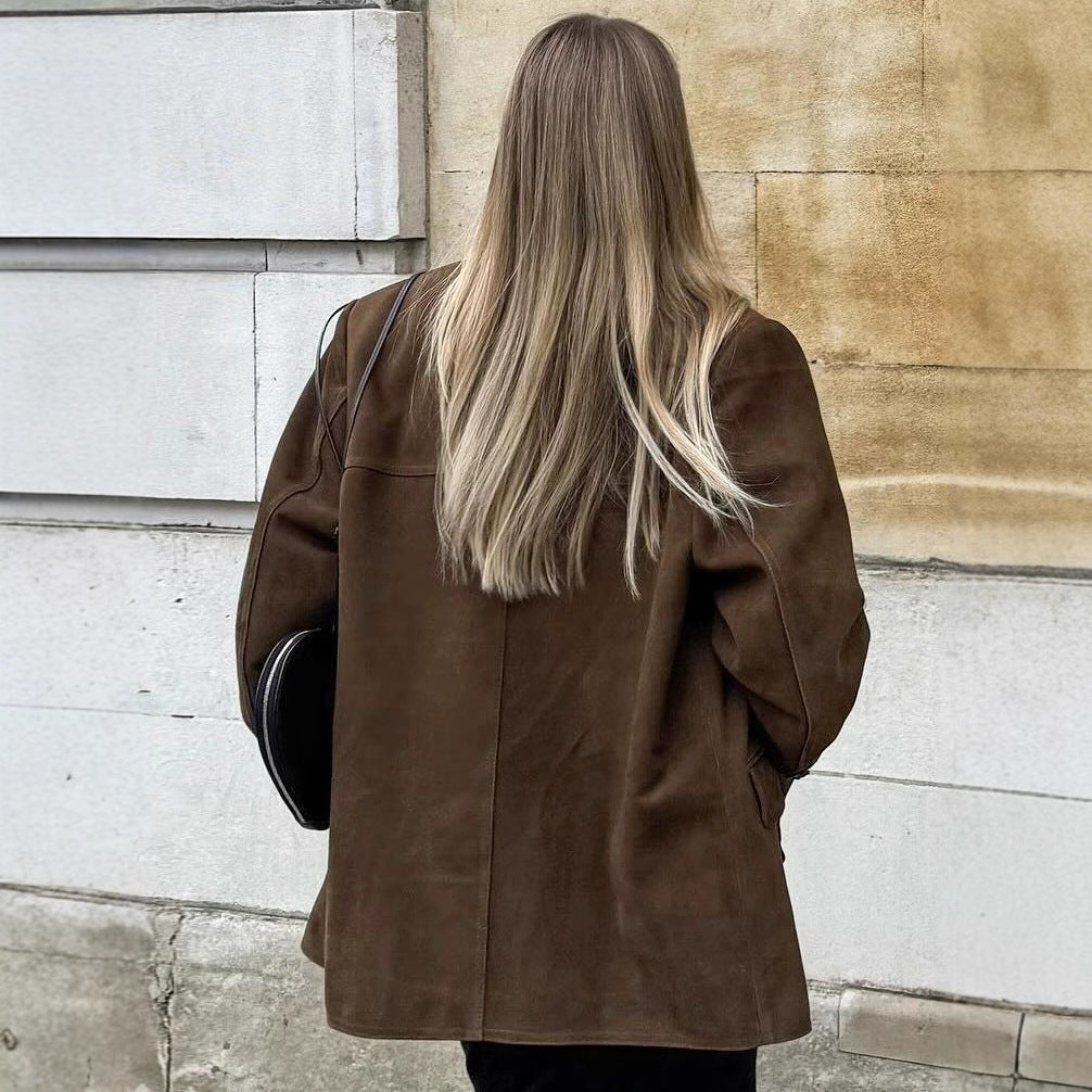 Damen elegante Wildlederjacke im modischen Oversized-Stil Sovae
