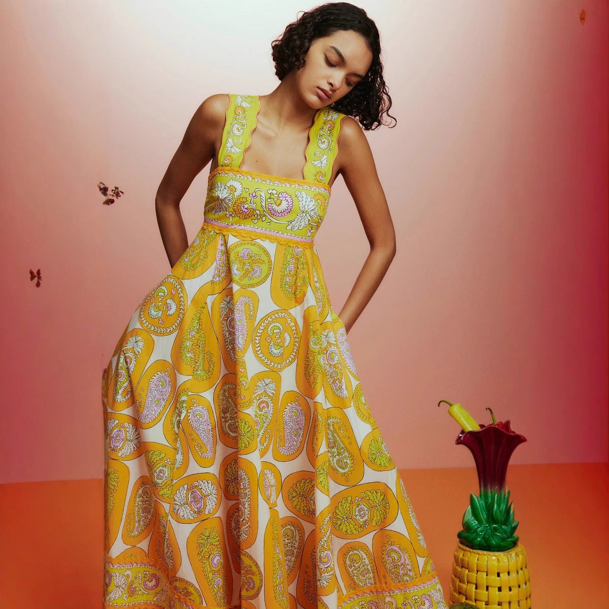 Damen luftiges Maxikleid mit buntem Paisleymuster Sovae