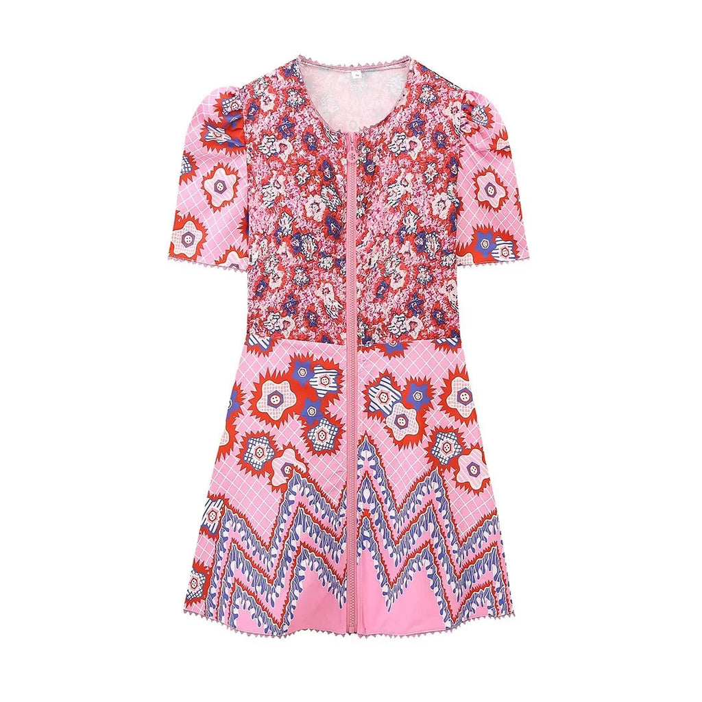 Damen Wickelkleid mit buntem floralen Muster und elastischen Details Sovae