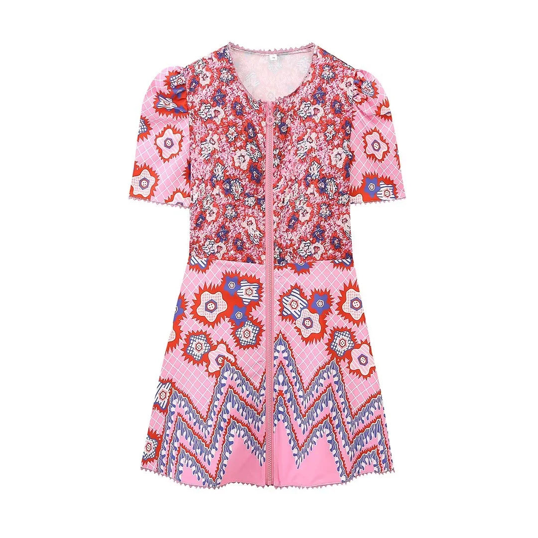 Damen Wickelkleid mit buntem floralen Muster und elastischen Details Sovae