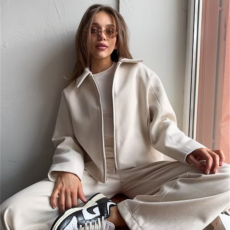 Damen elegante und lässige Jacke mit durchgehendem Reißverschluss Sovae