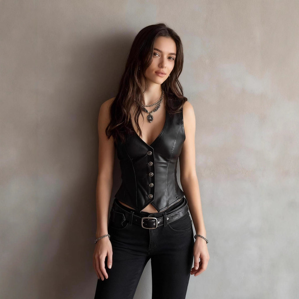 Damen Figurbetonter Leder-Bustier Sovae