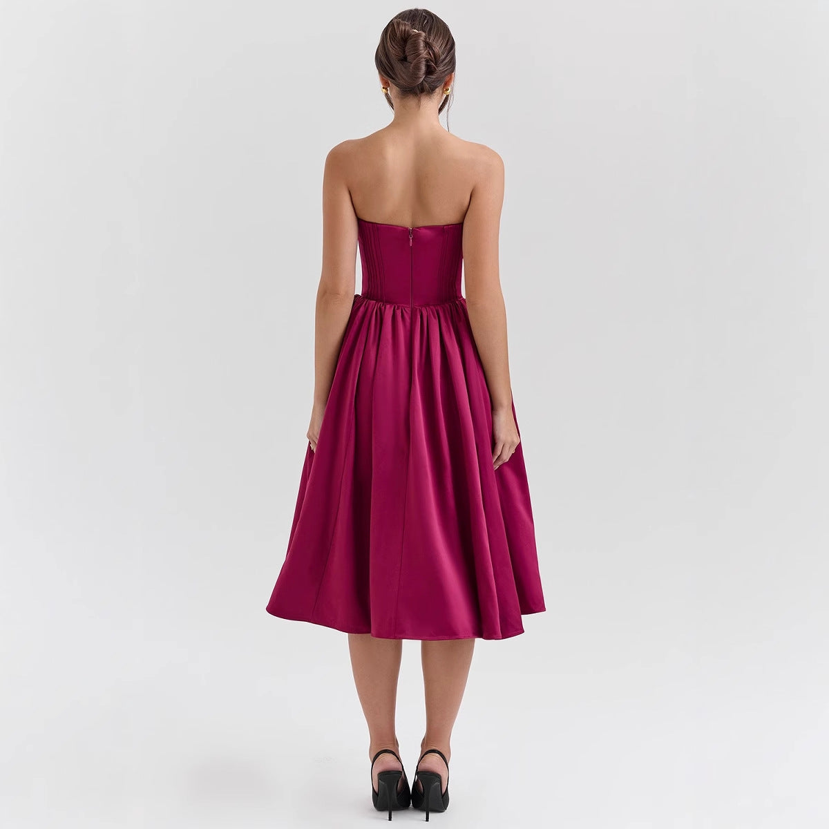 Damen elegantes Midikleid mit herzförmigem Ausschnitt und floralem Muster Sovae