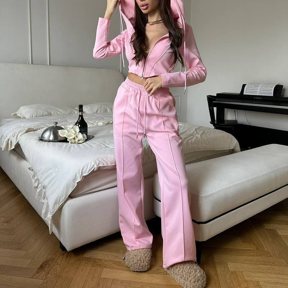 Damen stylisches Kapuzenset mit elegantem Reißverschluss Sovae