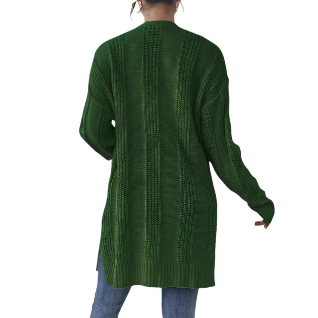 Damen lässiger Strickcardigan mit offenen Maschen und praktischen Taschen Sovae