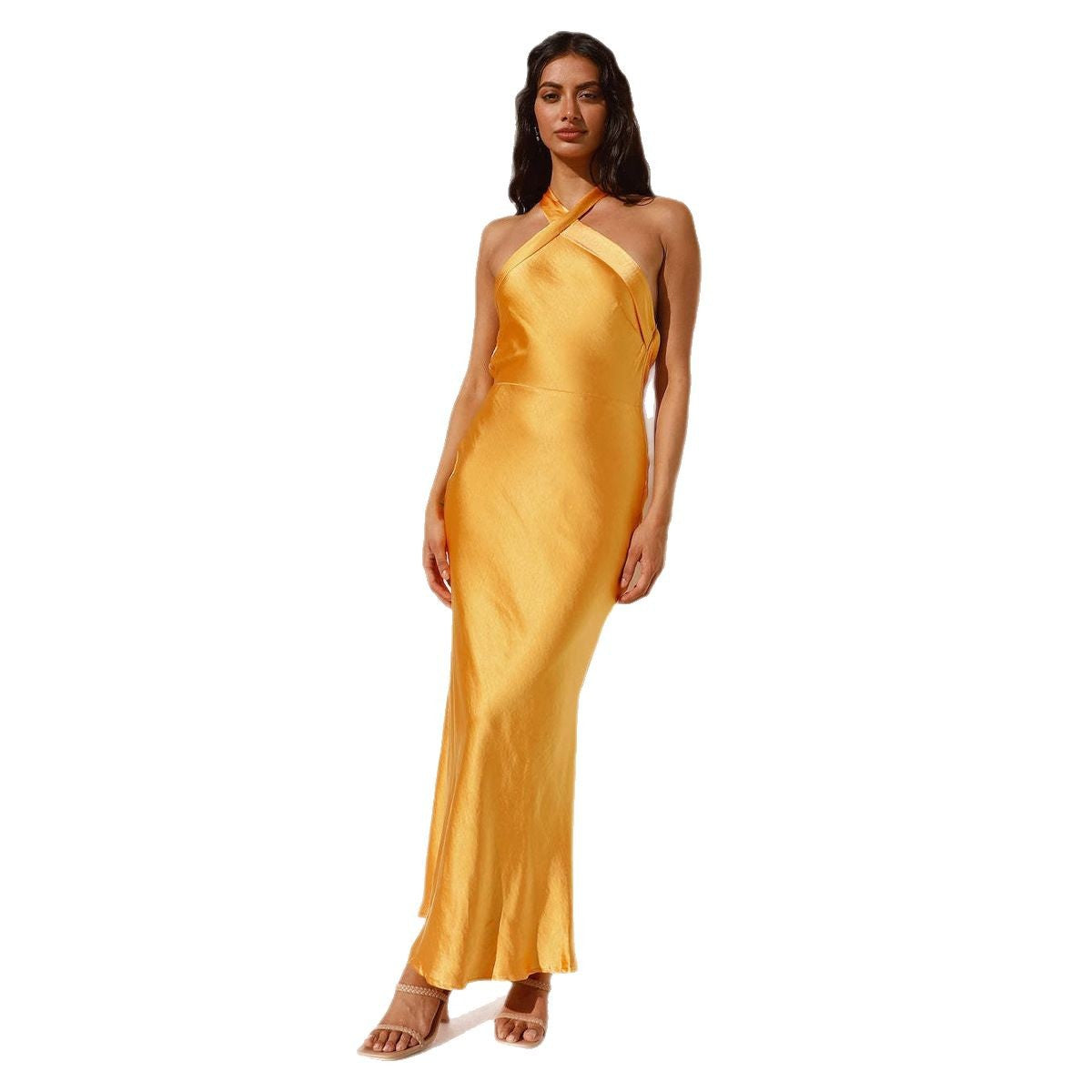 Damen elegantes Satin-Maxi-Kleid mit asymmetrischem Träger Sovae