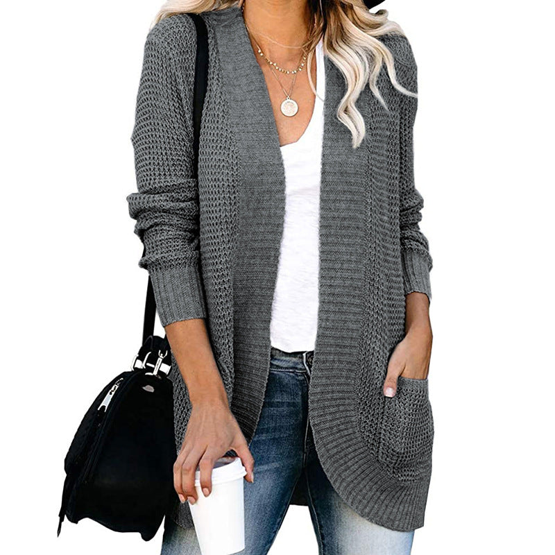 Damen lässige Strickjacke mit offenen Ärmeln und großen Taschen Sovae