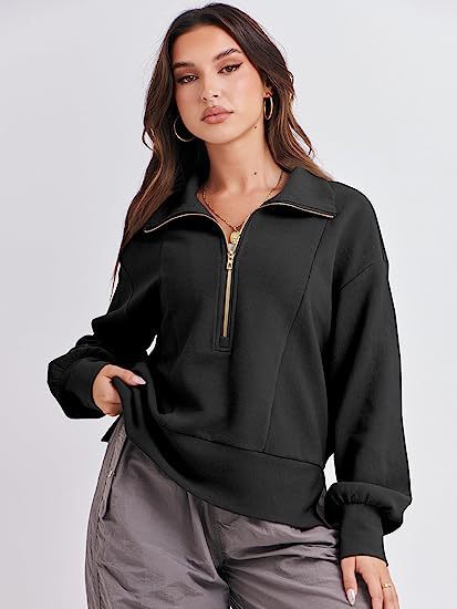 Damen sportlicher Fleece-Pullover mit Reißverschluss und lässigem Schnitt Sovae