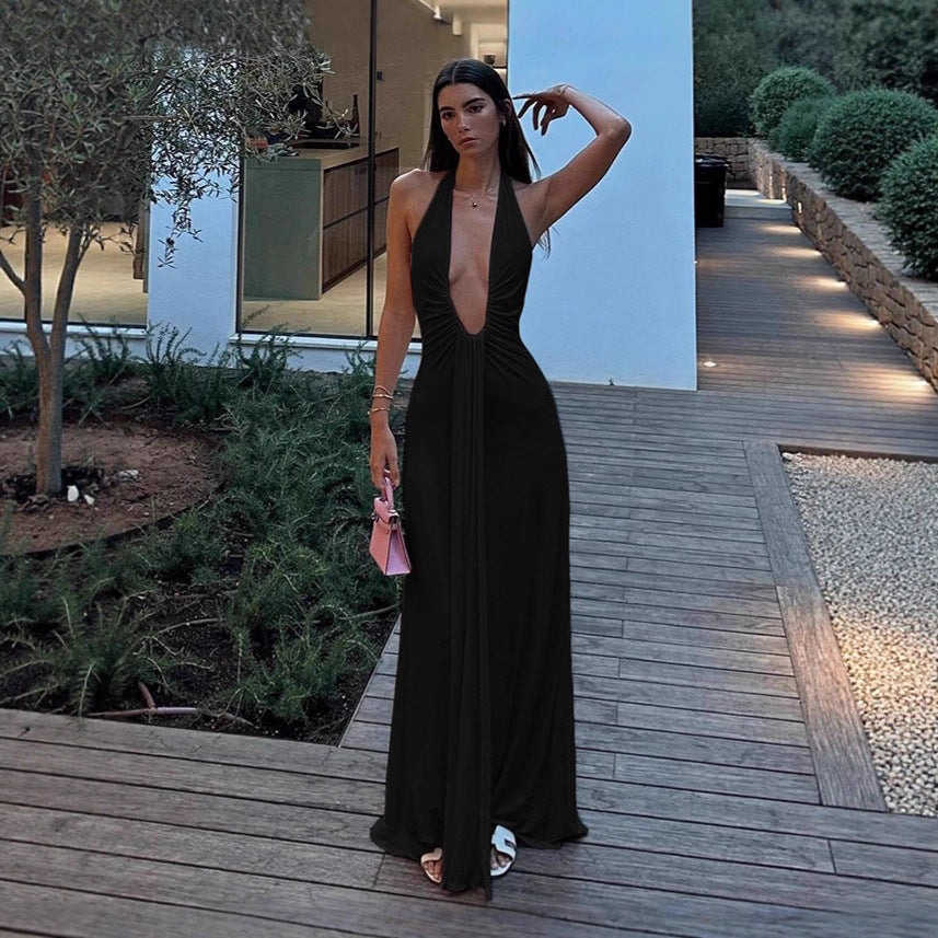 Damen Abendkleid mit tiefem V-Ausschnitt und eleganter Raffung Sovae