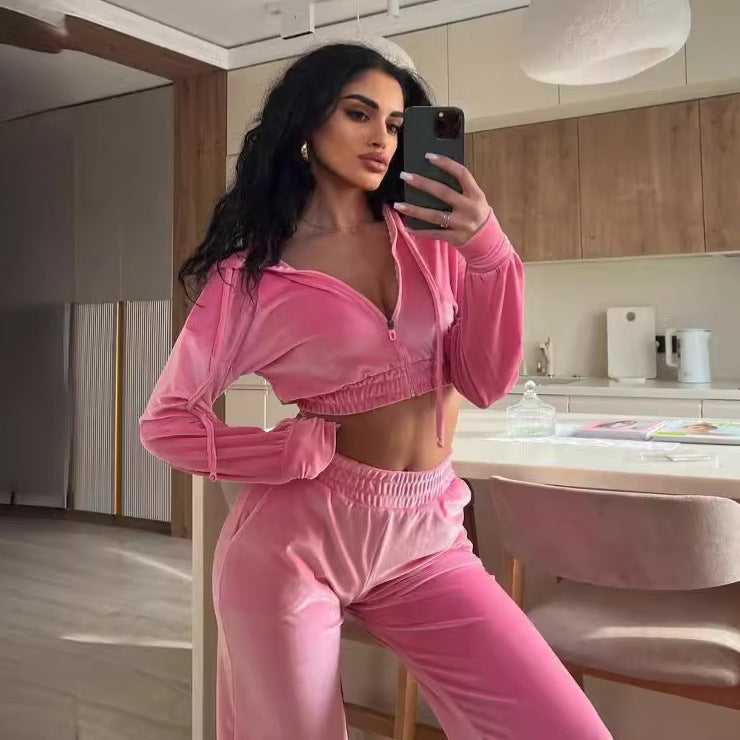 Damen Sportliches Fleece-Cropped-Set Sovae