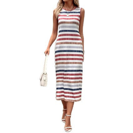 Damen Maxikleid mit modischem Streifenmuster und ärmellosem Design Sovae