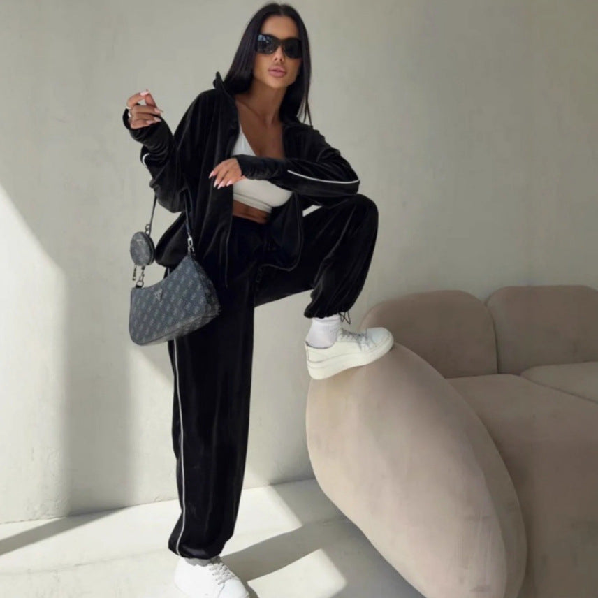 Damen modischer Velours-Loungewear-Trainingsanzug Sovae
