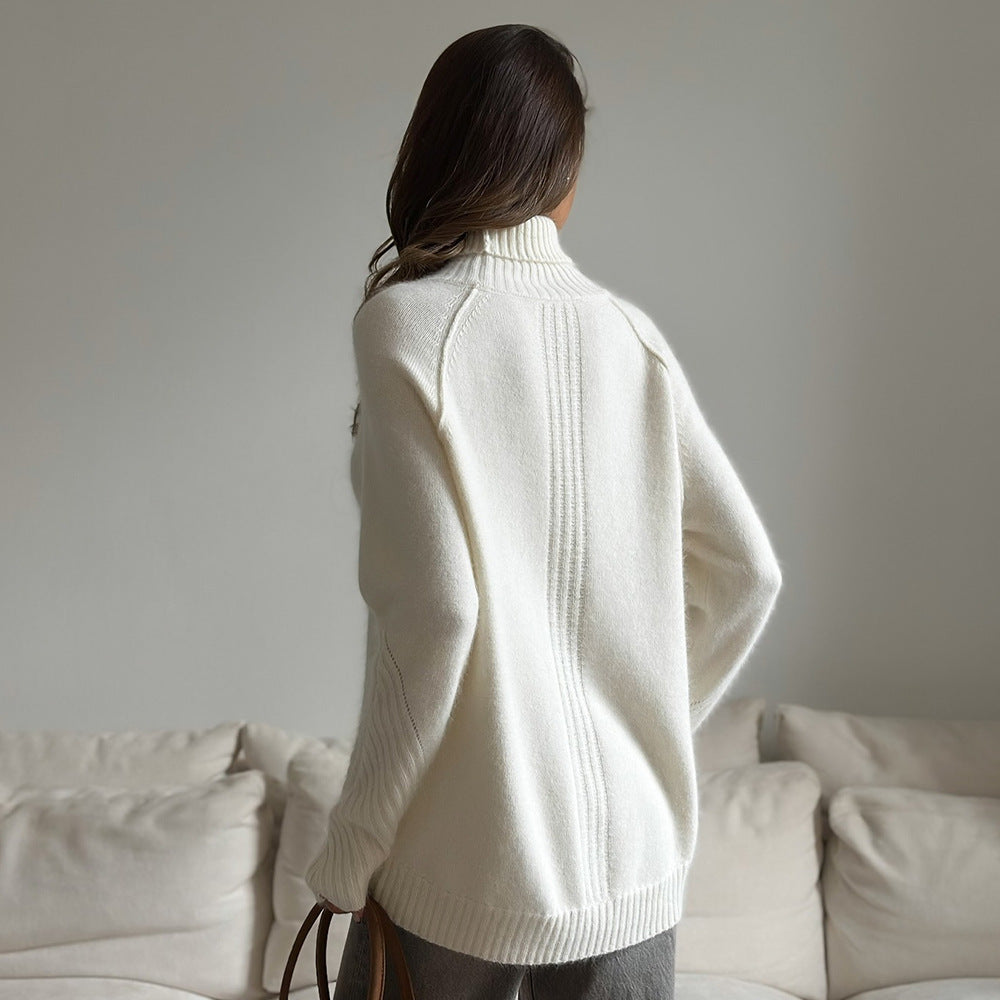 Damen Komfortabler Strickpullover mit Rollkragen Sovae