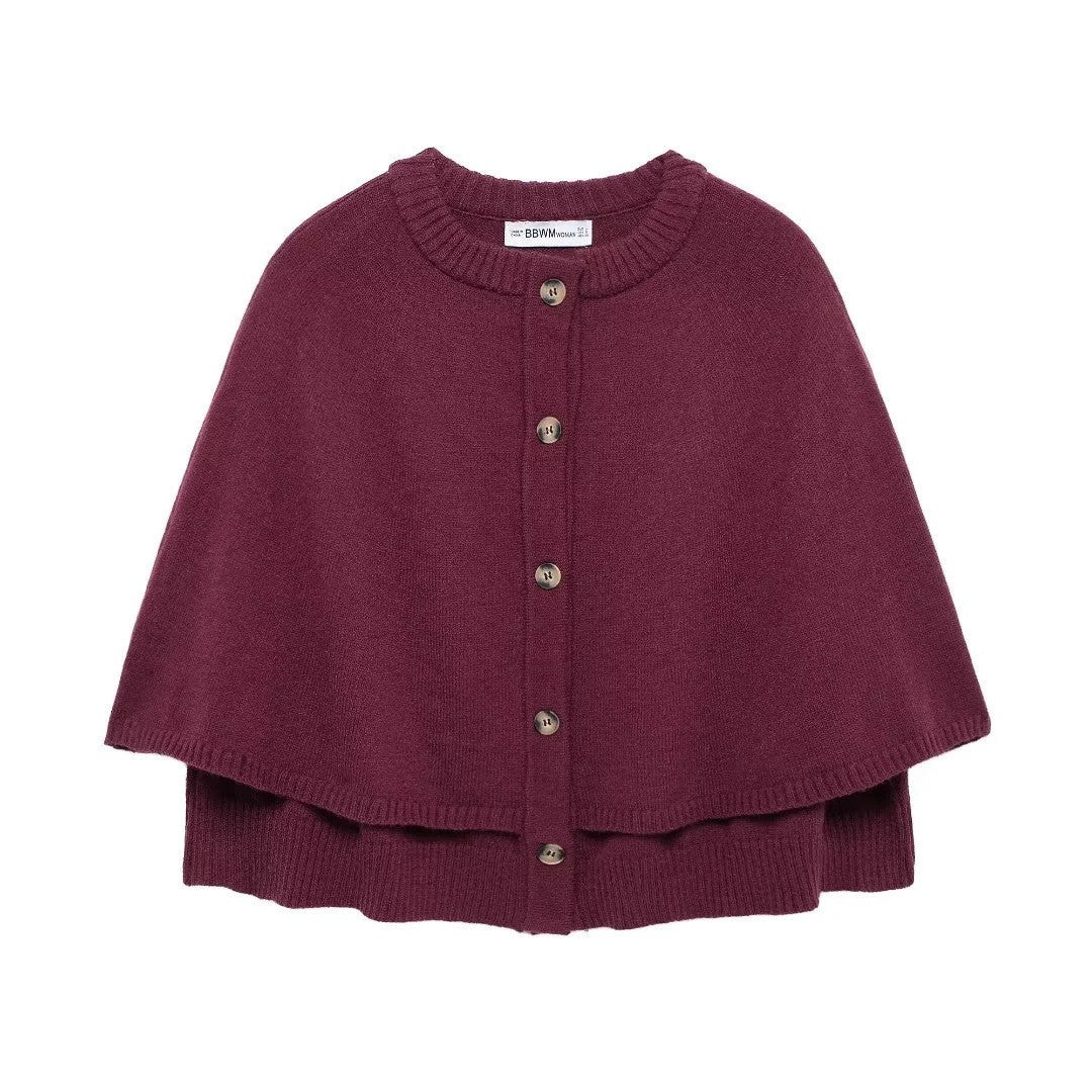Damen Strickponcho mit Knopfdetail Sovae