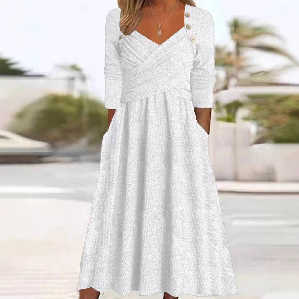 Damen Wickelkleid mit eleganten Knopfdetails und praktischen Taschen Sovae