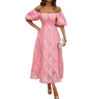 Damen elegantes Abendkleid mit Puffärmeln und floralen Stickereien Sovae