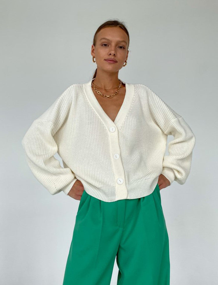 Damen kuschelige Strickjacke mit umschlagbaren Ärmeln und modischen Knopfdetails Sovae