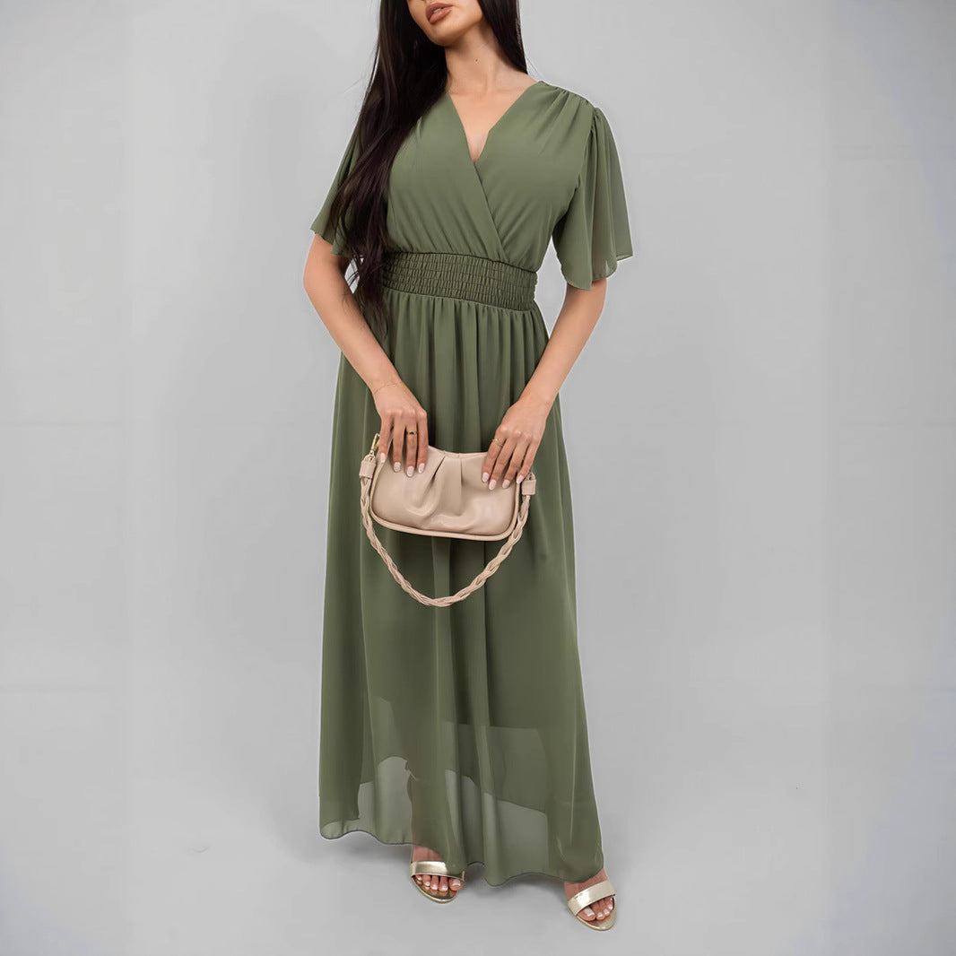 Damen Maxikleid mit fließendem Schnitt und V-Ausschnitt Sovae