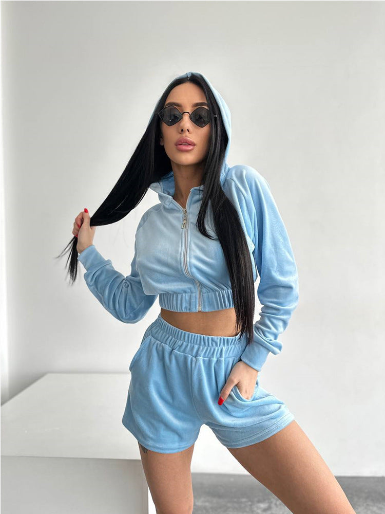 Damen sportliches Fleece Loungewear Set mit Kapuze Sovae