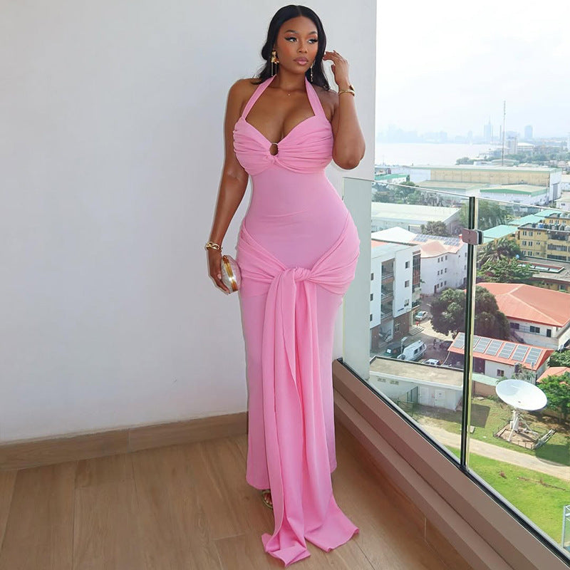 Damen Elegantes Maxikleid mit Raffungen und schickem Schlüssel-Detail Sovae