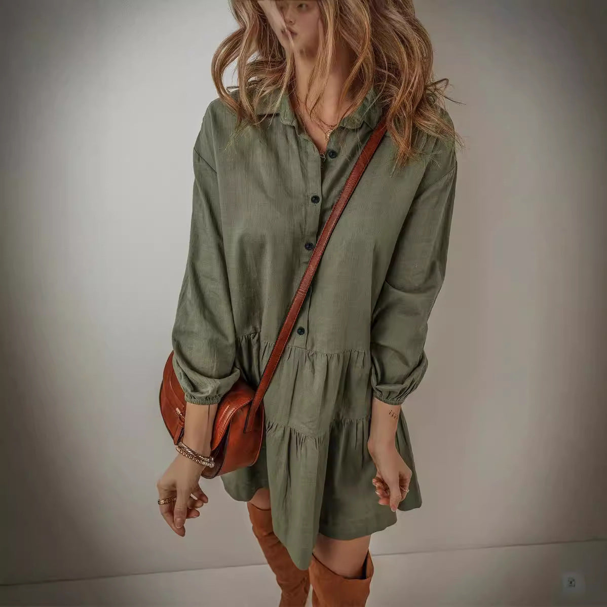 Damen lässiges Hemdblusenkleid Sovae