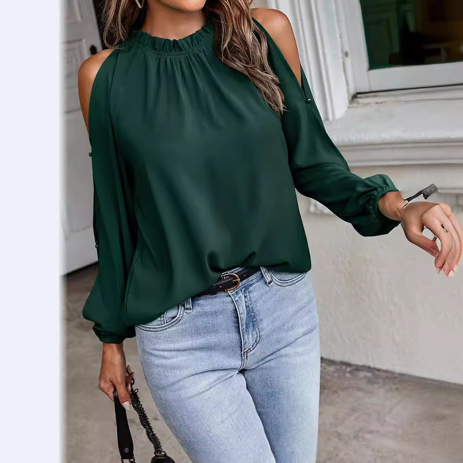 Damen Bluse mit kühlen Schulterdetails und elastischen Ärmeln Sovae
