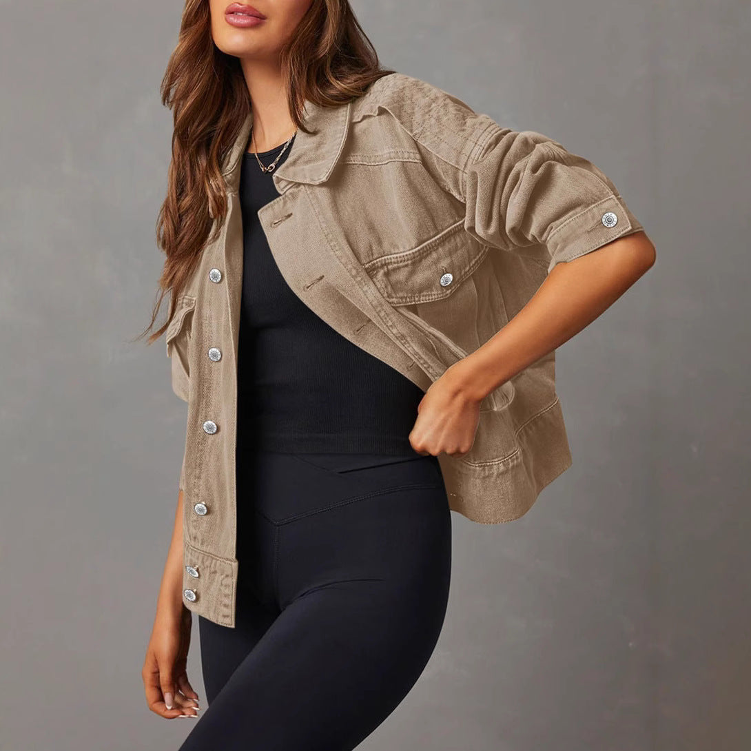 Damen lässige Utility-Jacke mit praktischen Taschen Sovae