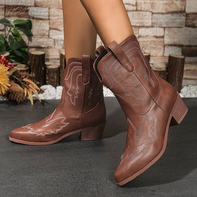 Damen Cowboystiefel mit kunstvoller Stickerei Sovae