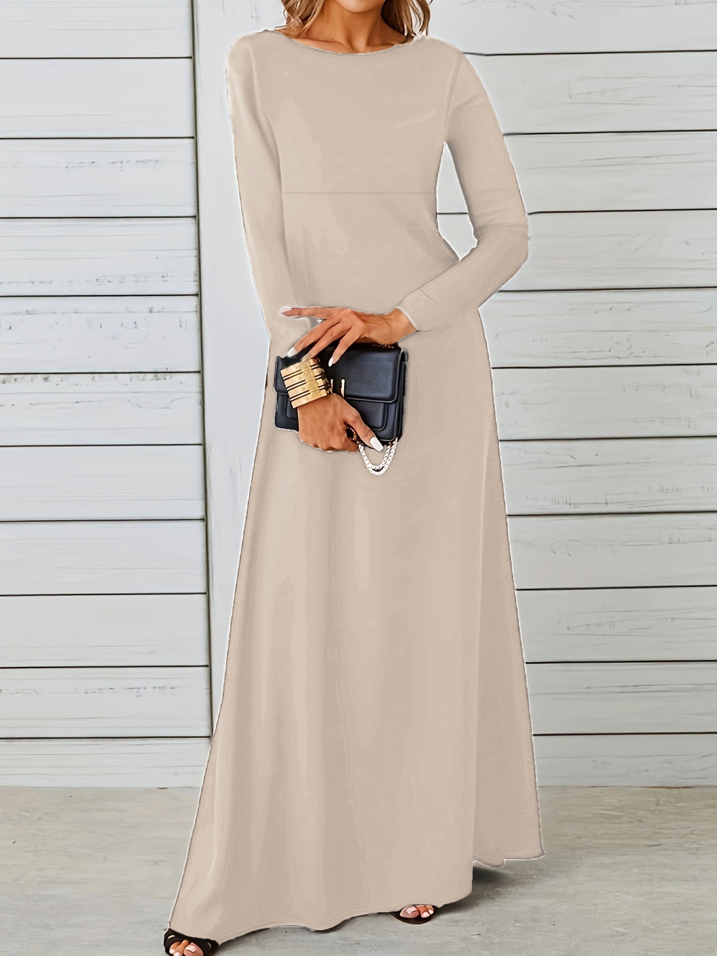 Damen elegantes Maxikleid mit langen Ärmeln und fließendem Schnitt Sovae