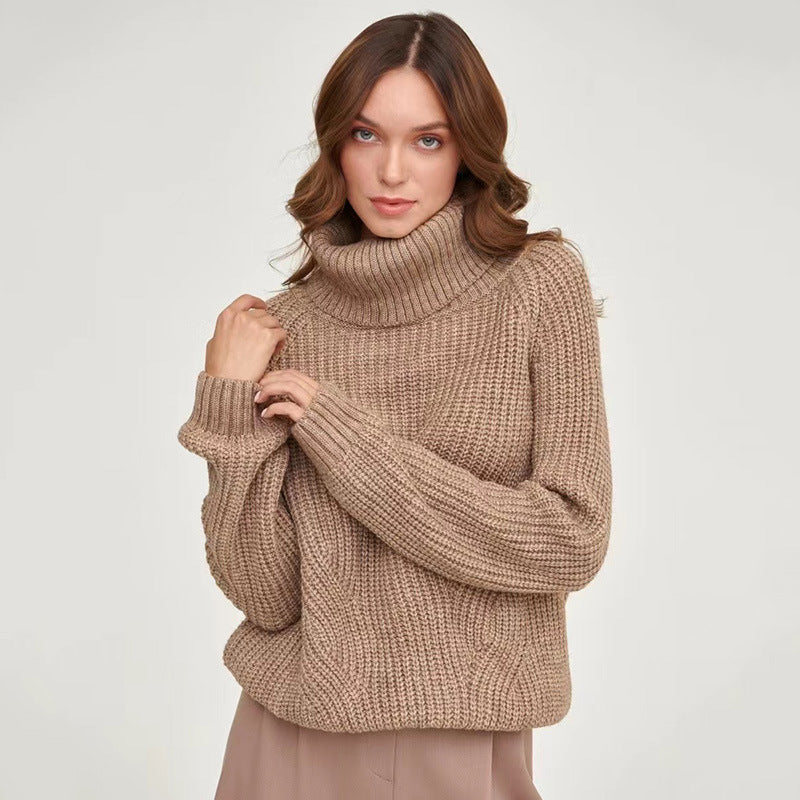 Damen Grobstrickpullover mit hohen Kragen Sovae