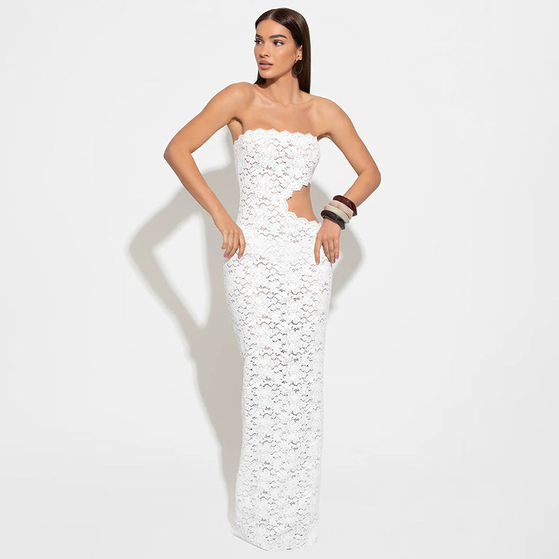 Damen Transparentes Spitzenkleid mit raffiniertem Schnitt Sovae