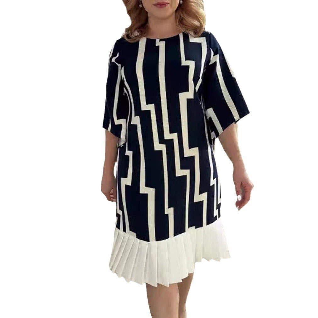 Damen Maxikleid mit grafischem Akzent und plissiertem Saum Sovae