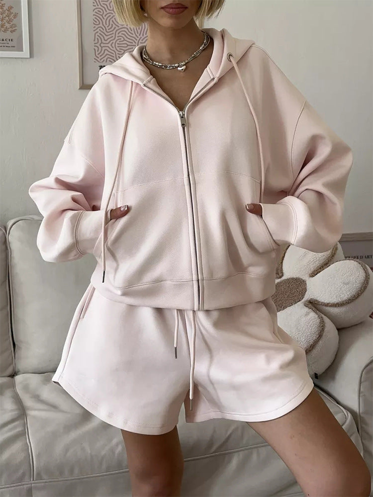 Damen sportliches Cropped Hoodie und Shorts Set Sovae