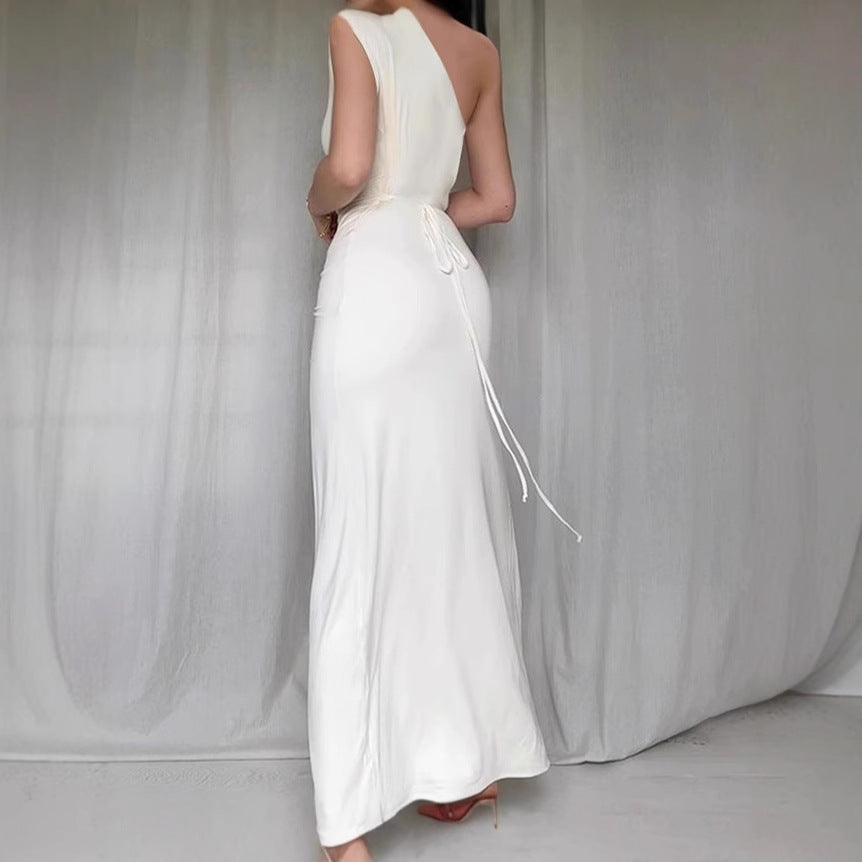 Damen Elegantes asymmetrisches Maxikleid mit raffinierter Drapierung Sovae