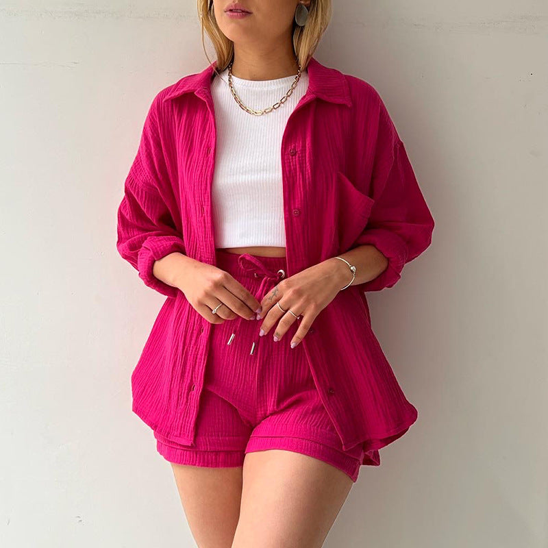 Damen lässiges Oversize-Hemd mit kurzem Schnitt und praktischen Taschen Sovae