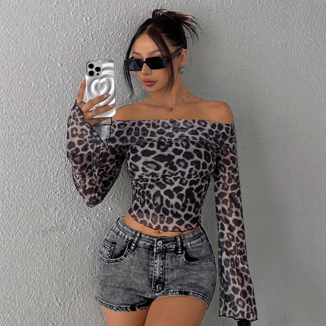 Damen Off-Shoulder Bluse mit Leopardenmuster Sovae