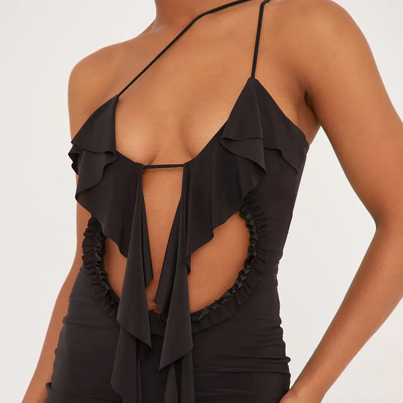 Damen Sexy Minikleid mit Rüschen und Cut-out-Details Sovae