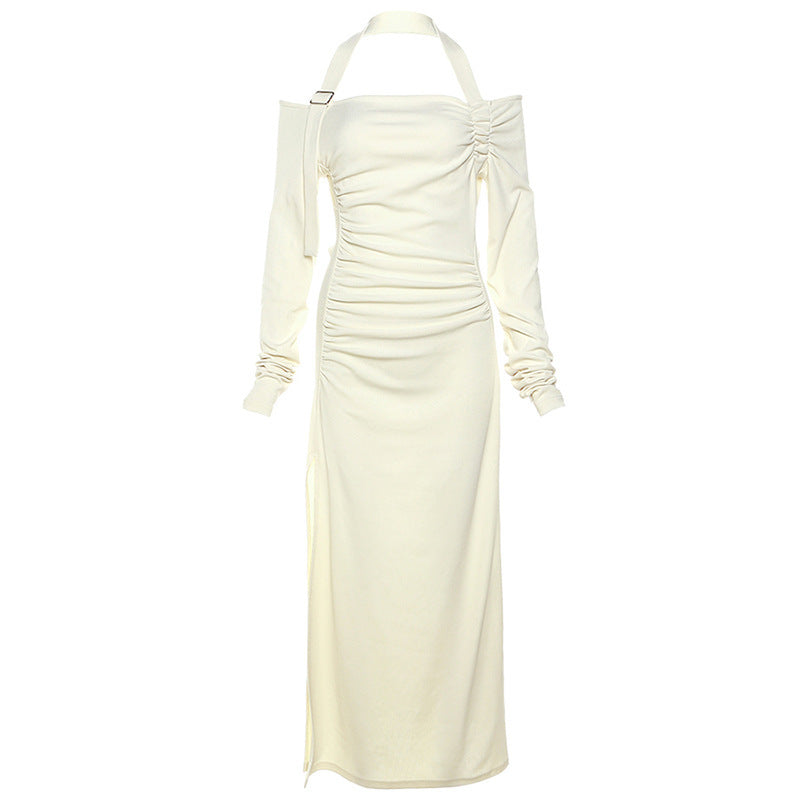 Damen Elegantes Maxikleid mit asymmetrischem Schulterdesign und raffinierten Rüschendetails Sovae