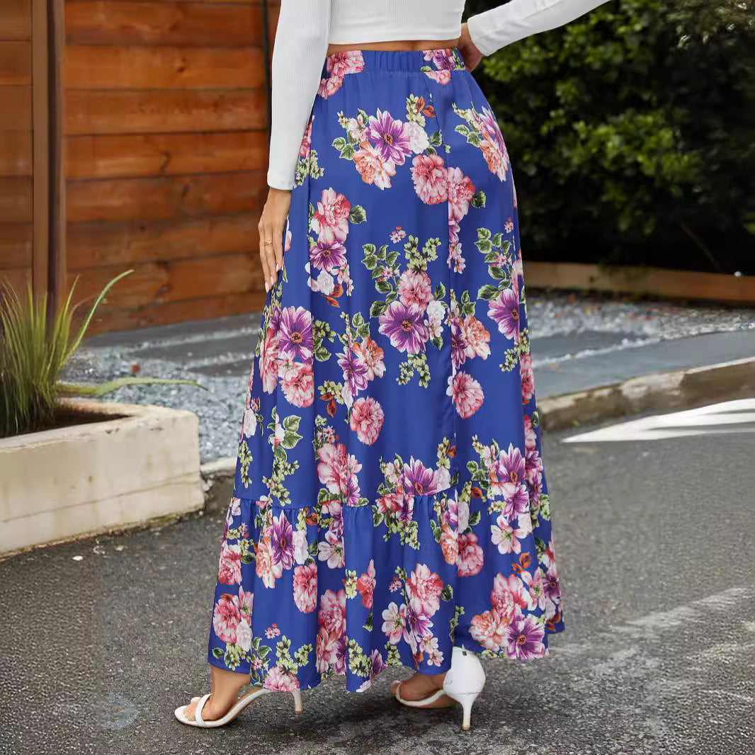 Damen Maxirock mit voluminösem Schnitt und buntem Blumendesign Sovae