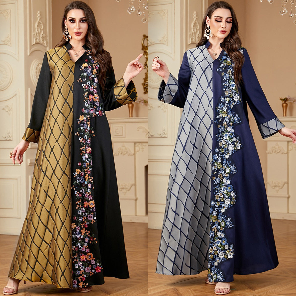 Damen Elegantes Maxikleid mit floralem Akzent und graphischem Design Sovae