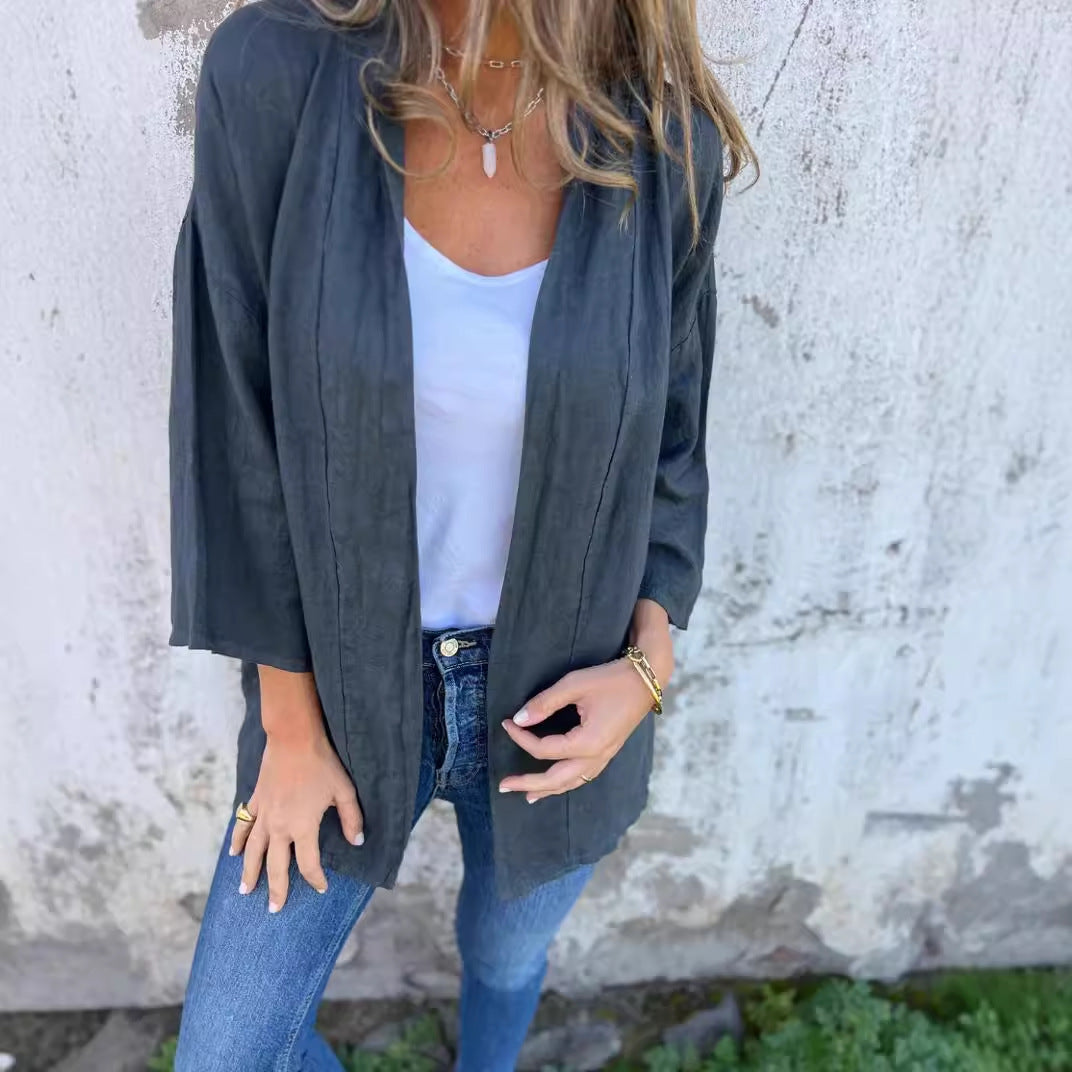 Damen lockere Leinenjacke mit innovativem Schnitt Sovae