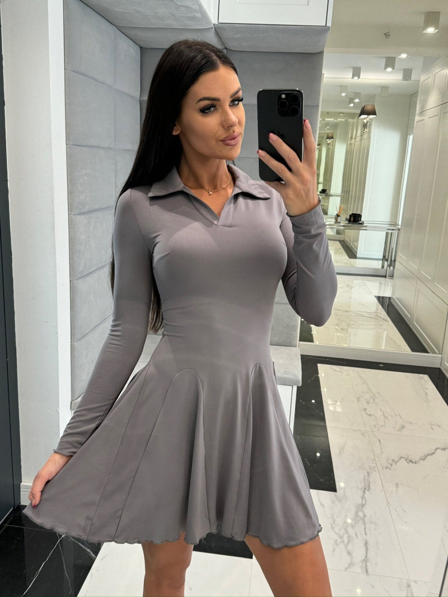 Damen ausgestelltes A-Linien-Kleid mit Polo-Kragen Sovae