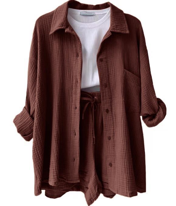 Damen lässiges Oversize-Hemd mit kurzem Schnitt und praktischen Taschen Sovae