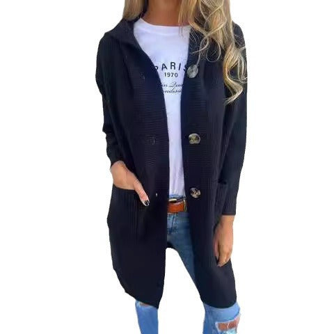 Damen lange Strickjacke mit Kapuze und Taschen Sovae