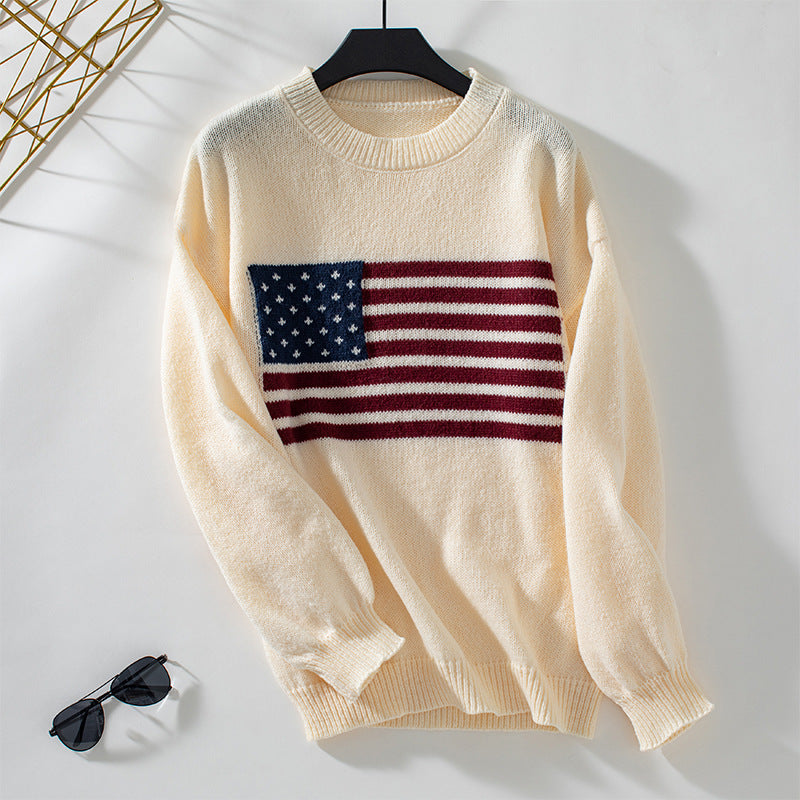Damen Strickpullover mit Flaggenmotiv und Rundhalsausschnitt Sovae