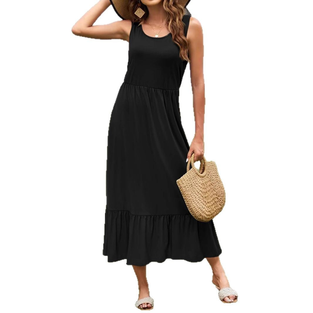 Damen lässiges Maxikleid mit Rüschen und lockerem Schnitt Sovae